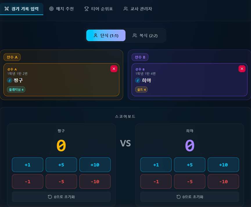 경기 기록 입력 스코어보드
